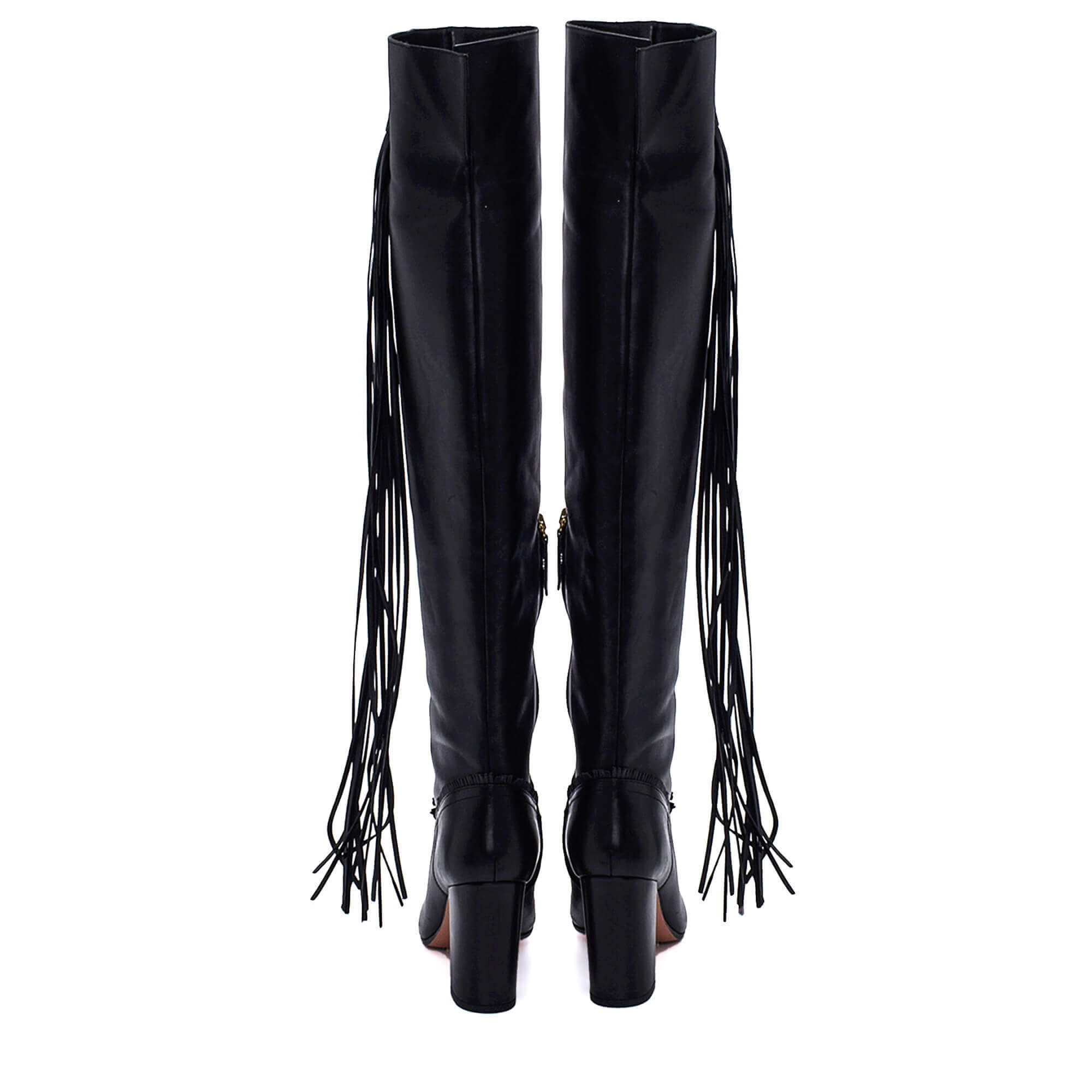 Aquazzura - Black Leather Fringed Over The Knee Whip It Boots